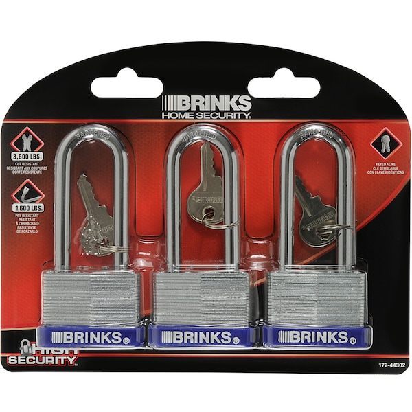 Keyed Alike Padlock, Laminated Steel, 44mm, High Security 3PK